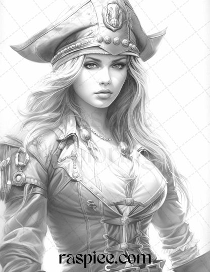 60 Pirate Life Grayscale Coloring Pages Printable for Adults, Stress Relief Coloring, PDF File Instant Download