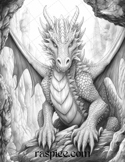 Mystical World Grayscale Coloring Pages Printable for Adults, Enchanting Fantasy Designs, PDF File Instant Download