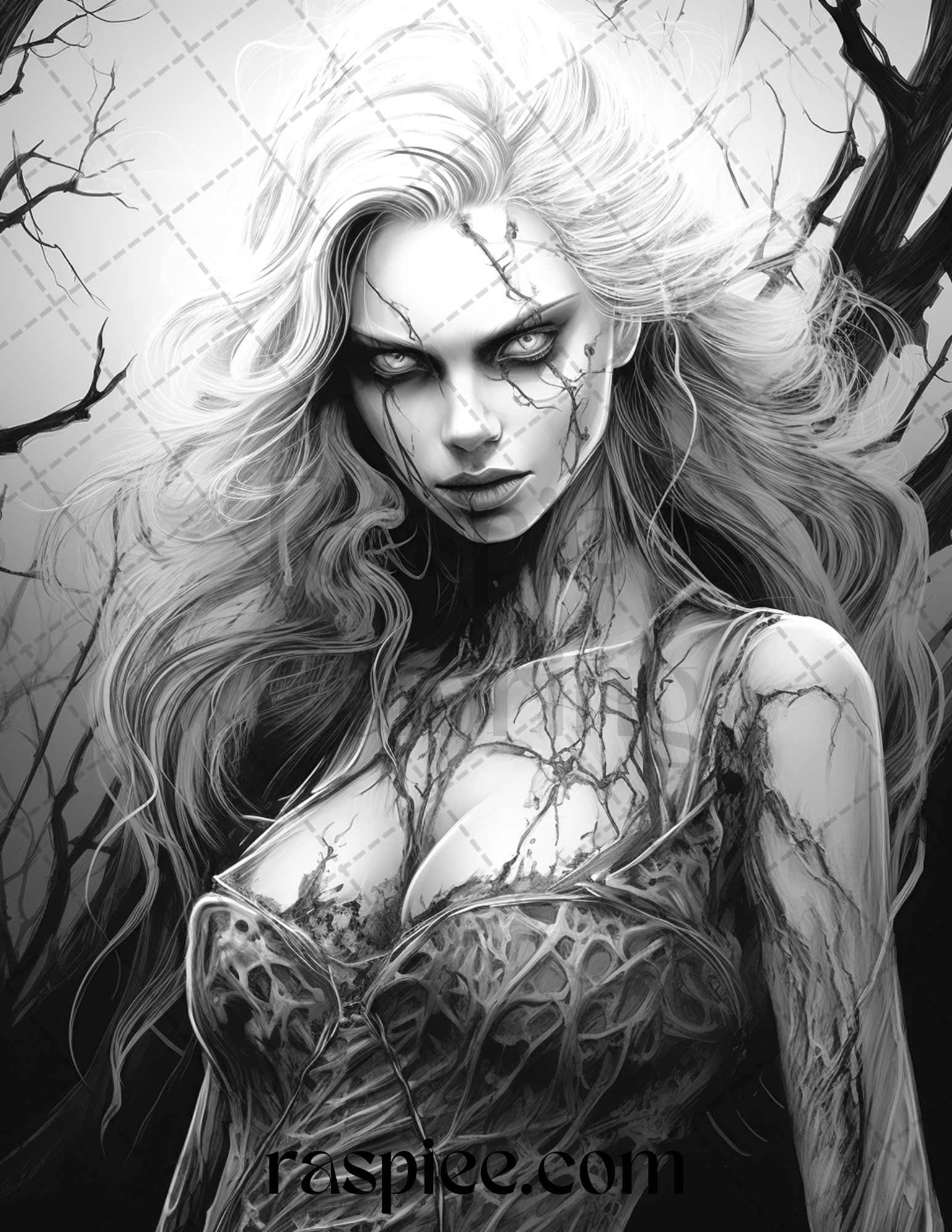 60 Halloween Vampire Grayscale Coloring Pages Printable for Adults, PDF File Instant Download