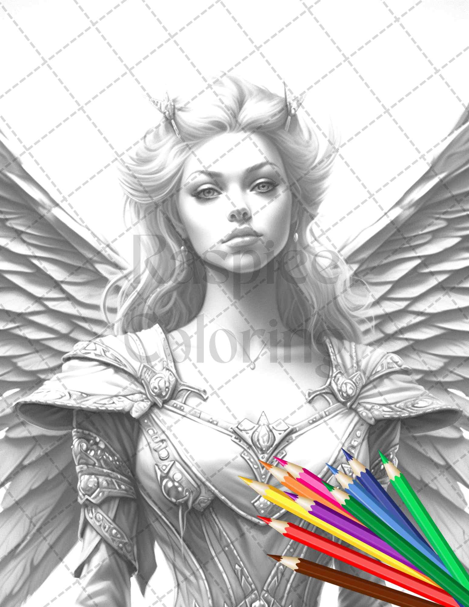 Beautiful Dark Fairy Grayscale Coloring Pages Printable for Adults, PDF File Instant Download