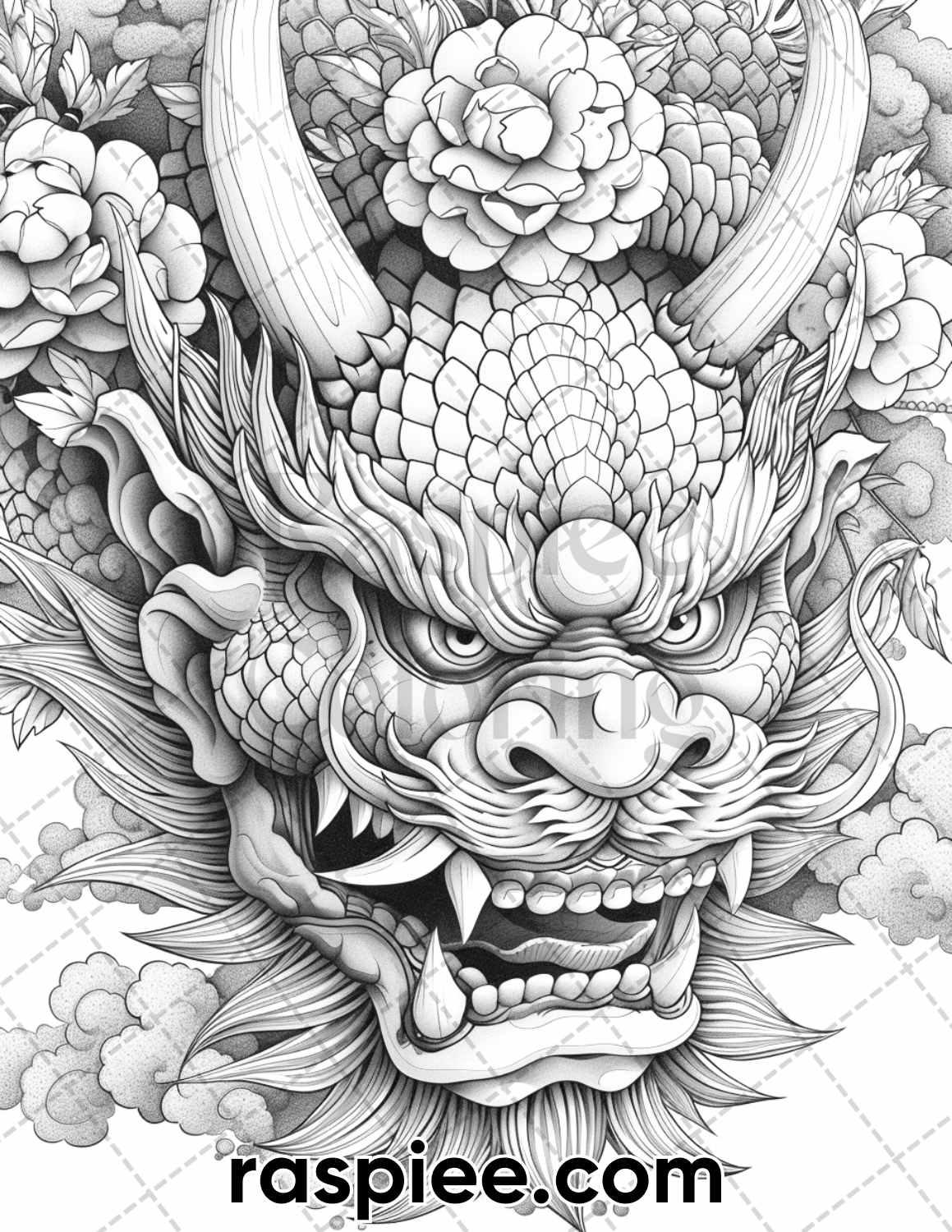 60 Traditional Japanese Tattoos Grayscale Adult Coloring Pages, Printable PDF Instant Download
