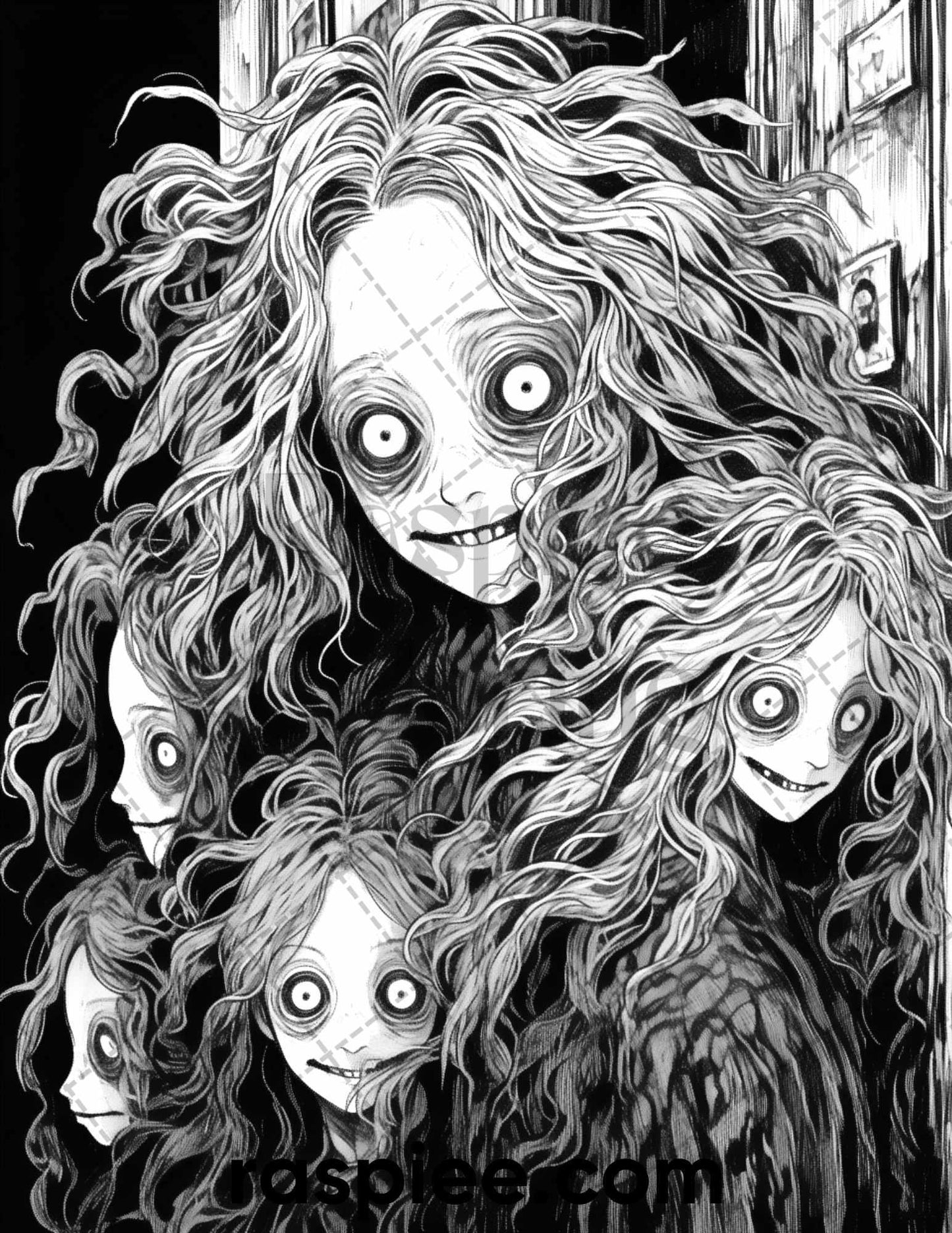 60 Horror Beauties Grayscale Coloring Pages Printable for Adults, PDF File Instant Download