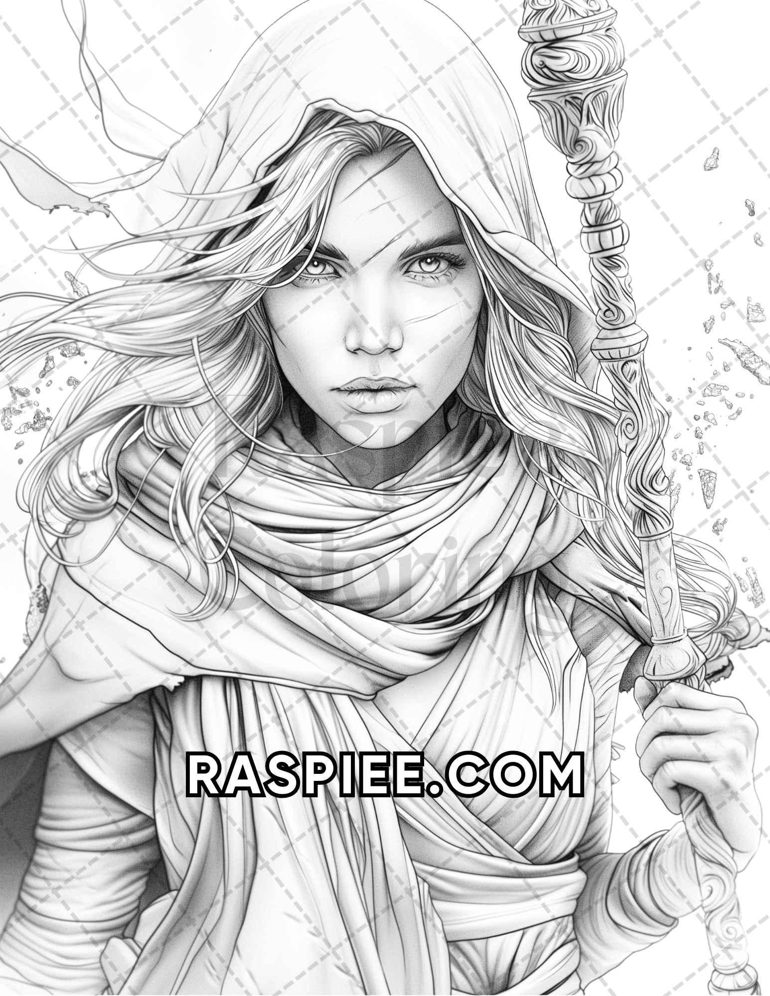 60 Fantasy Beauties Grayscale Adult Coloring Pages Printable PDF Instant Download