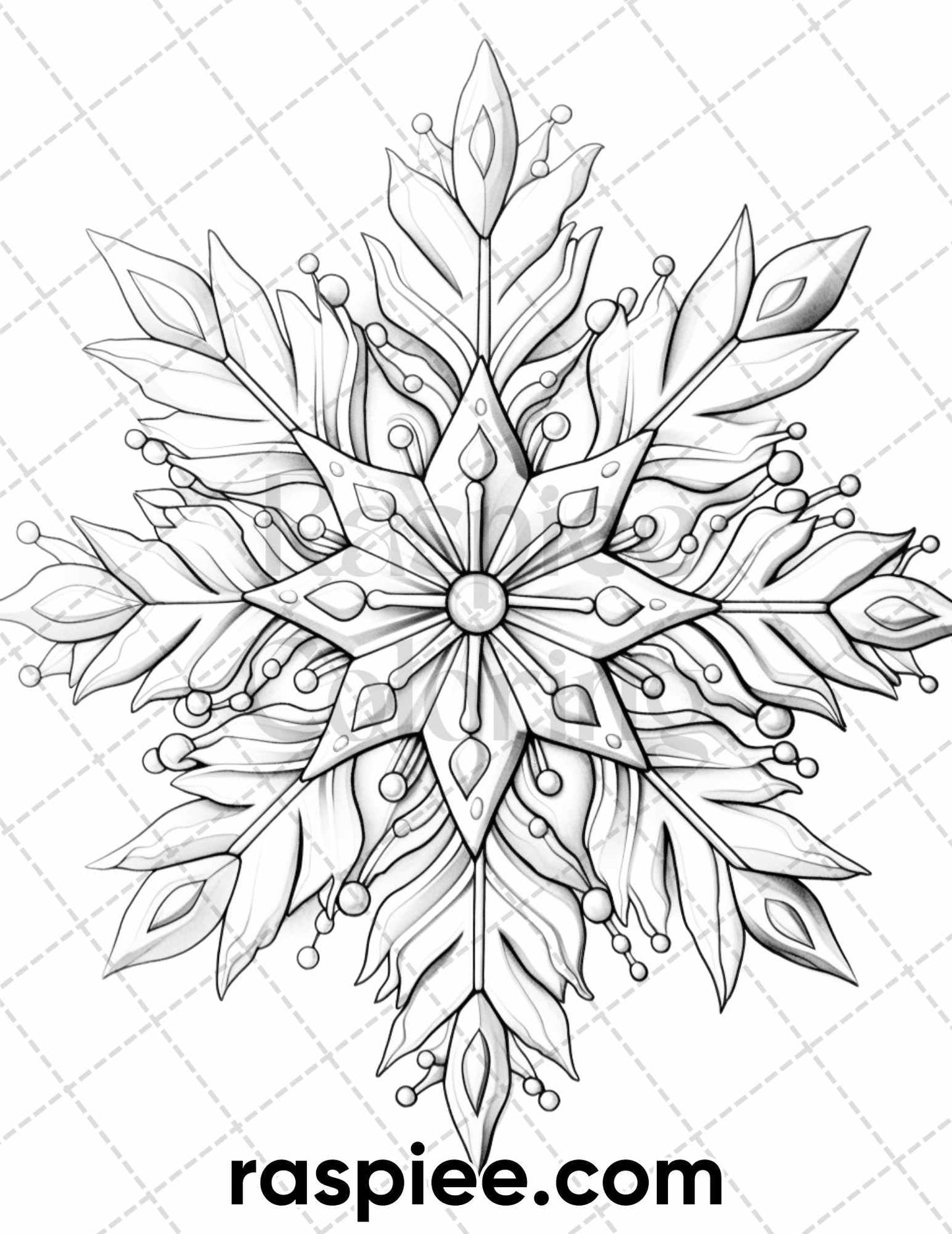 50 Christmas Snowflake Grayscale Coloring Pages for Adults, Printable PDF Instant Download