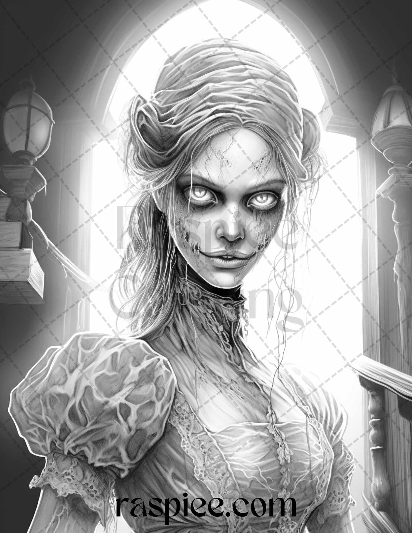 60 Halloween Victorian Era Grayscale Coloring Pages Printable for Adults, PDF File Instant Download