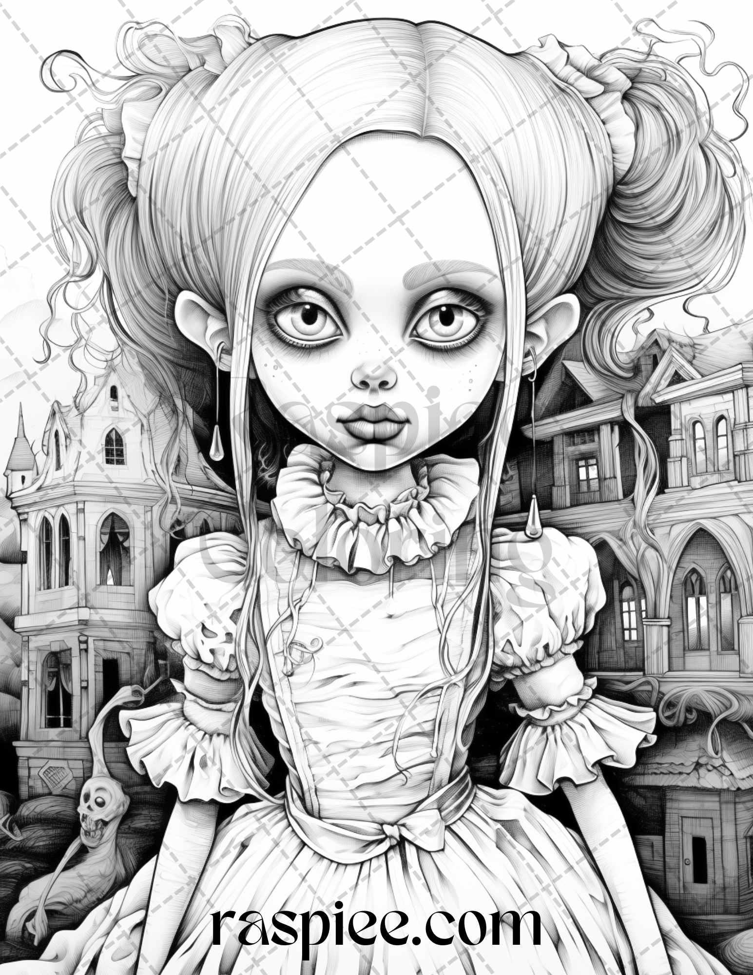 50 Scary Victorian Dolls Grayscale Coloring Pages Printable for Adults, PDF File Instant Download