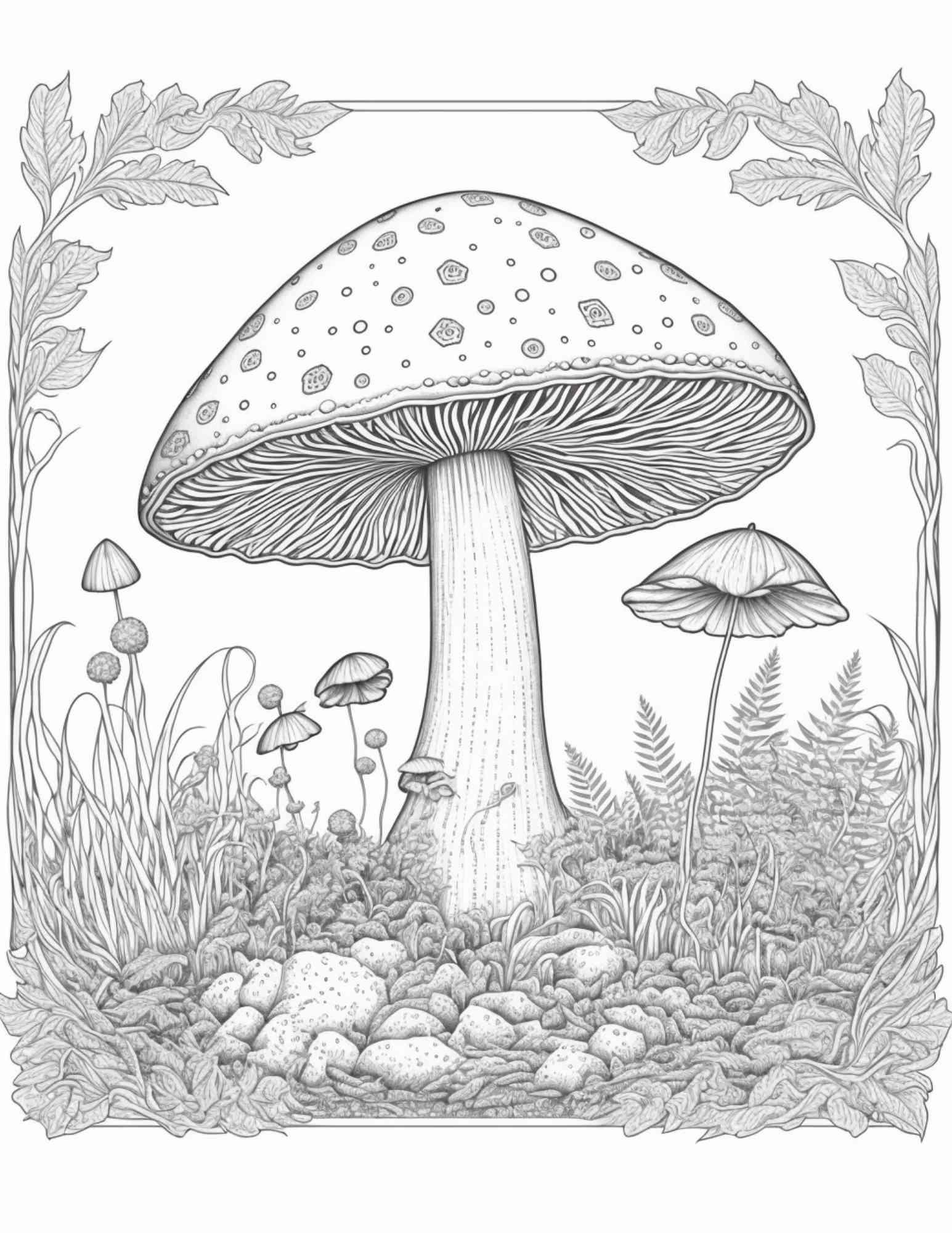 100 Mushroom Forest Coloring Pages Printable for Adults and Kids, Grayscale Coloring Book, Printable PDF File Instant Download