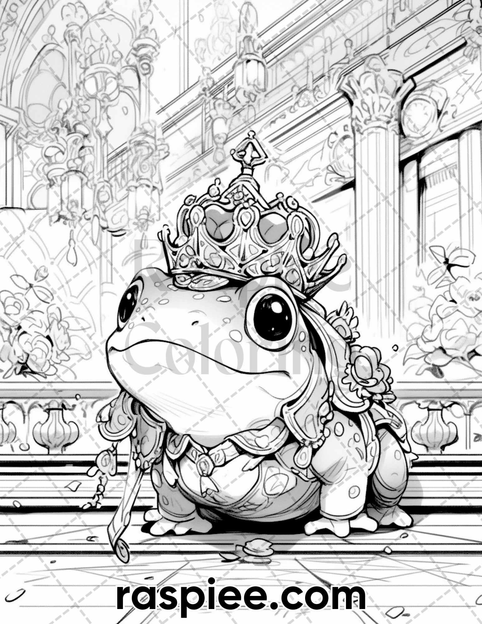 50 The Frog Kingdom Grayscale Coloring Pages for Adults, Printable PDF Instant Download