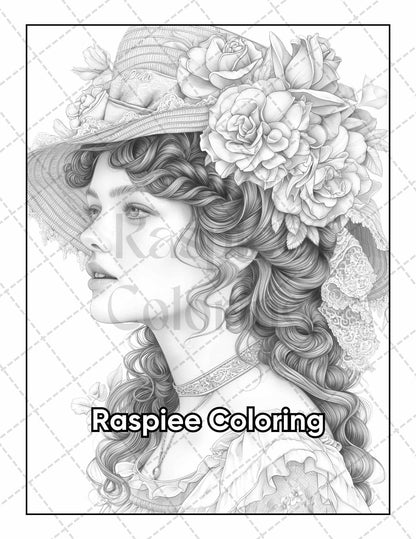 50 Victorian Portrait Adult Coloring Pages Printable PDF Instant Download