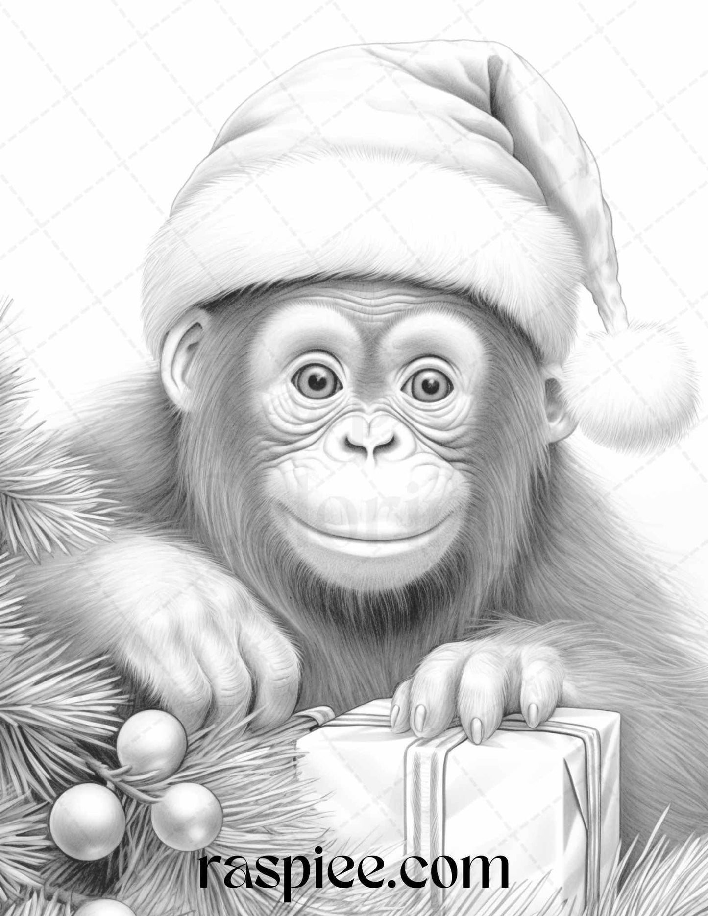 70 Christmas Animals Grayscale Coloring Pages Printable for Adults, PDF File Instant Download