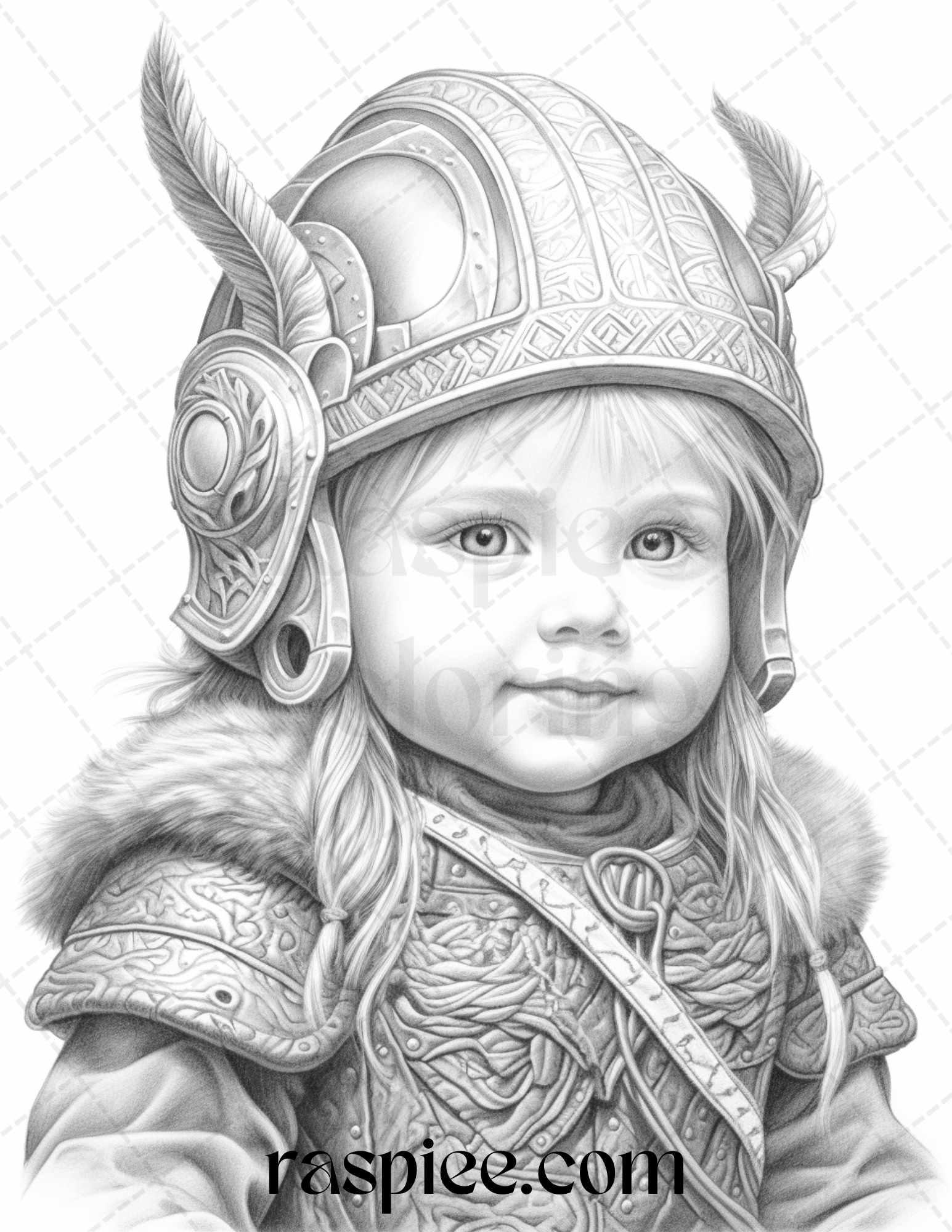 58 Little Viking Girls Boys Portrait Grayscale Coloring Pages Printable, PDF File Instant Download