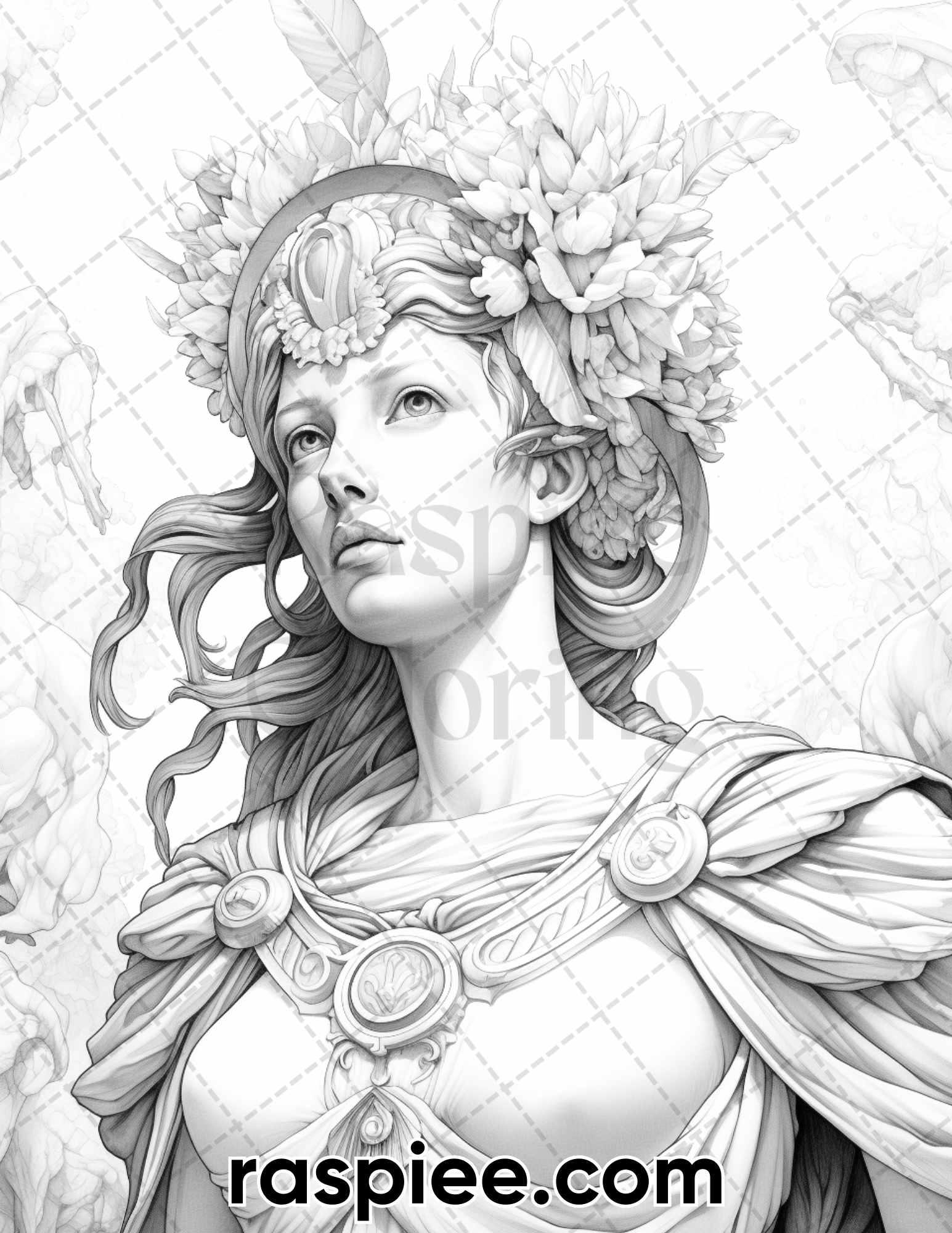 52 Mythology Gods Grayscale Coloring Pages for Adults, Printable PDF Instant Download