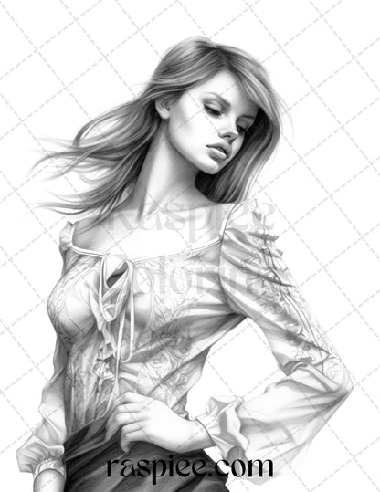 50 Streetwear Fashion Grayscale Coloring Pages Printable for Adults, PDF File Instant Download