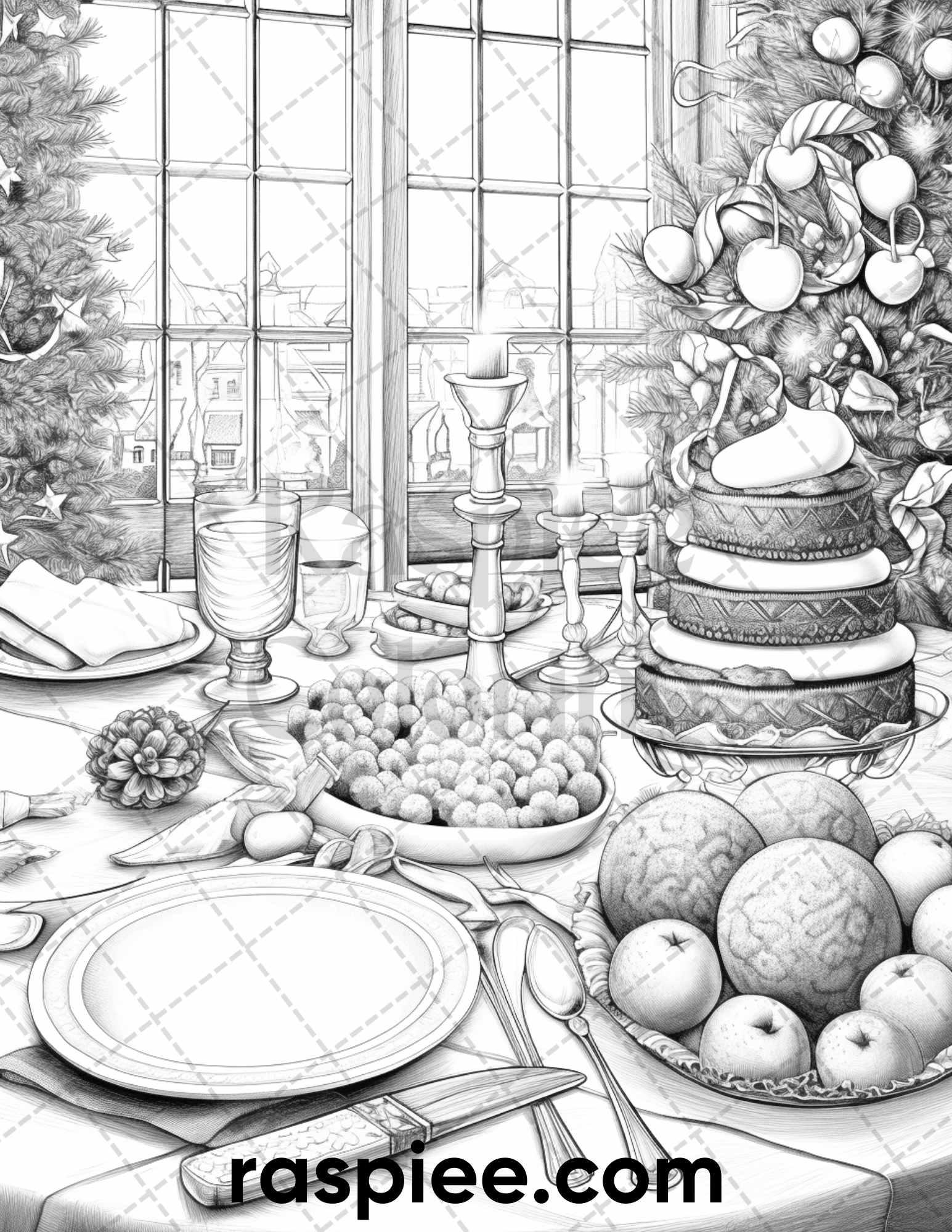 60 Merry Christmas Grayscale Coloring Pages Printable for Adult, Holiday Relaxation Art, PDF File Instant Download