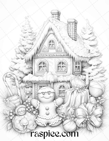 90 Merry Christmas Grayscale Coloring Pages Printable for Adults, PDF File Instant Download