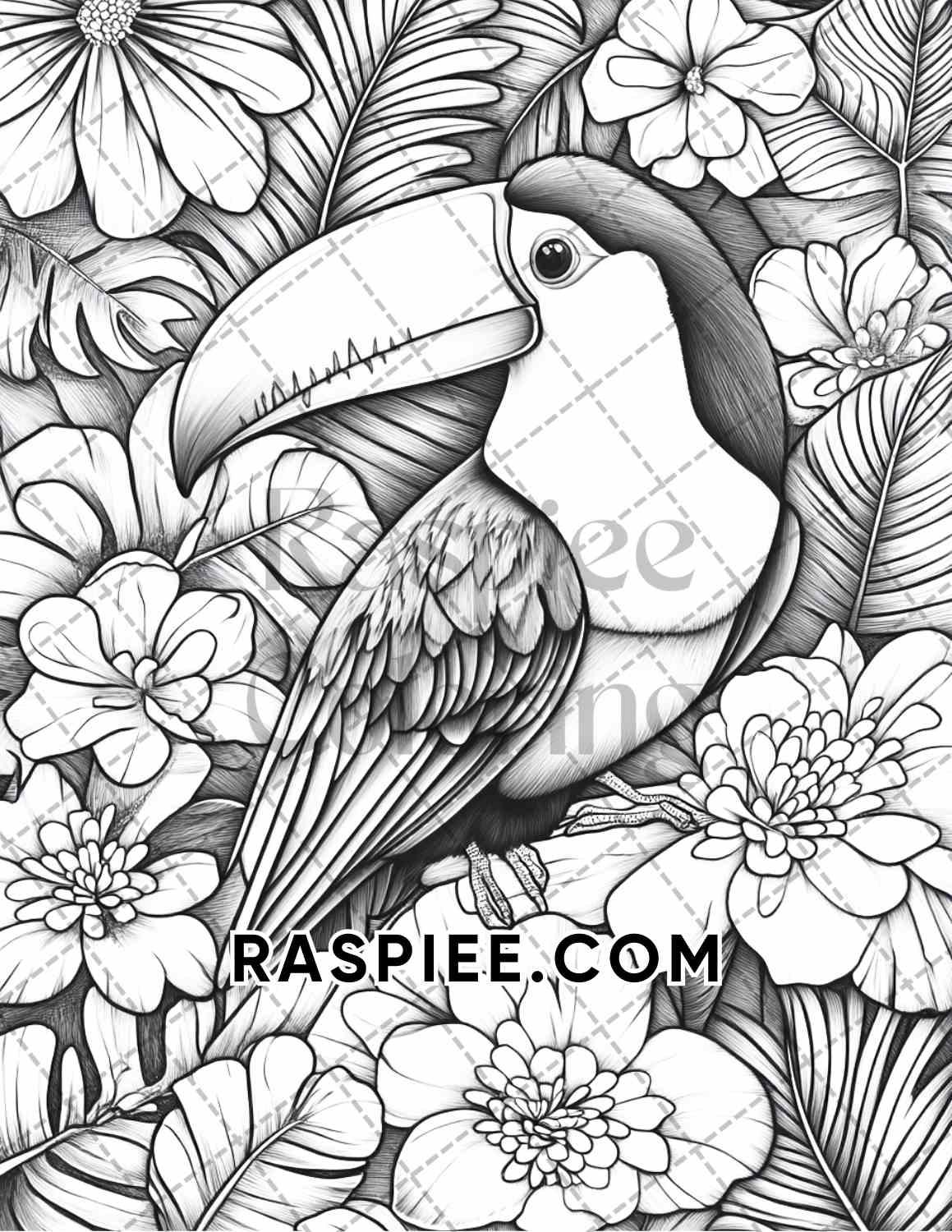 Flowers and Birds Adult Coloring Pages Printable PDF Instant Download