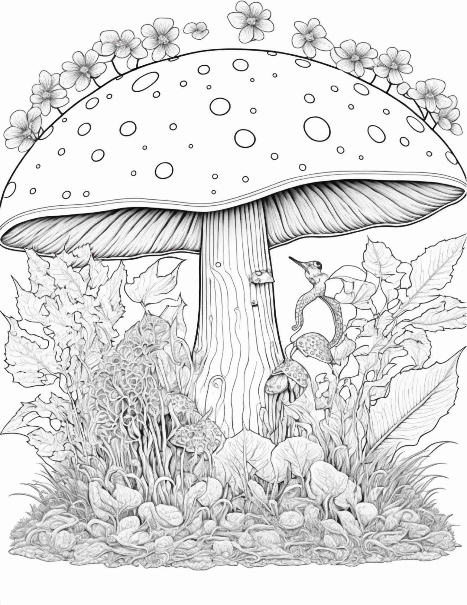 100 Mushroom Forest Coloring Pages Printable for Adults and Kids, Grayscale Coloring Book, Printable PDF File Instant Download