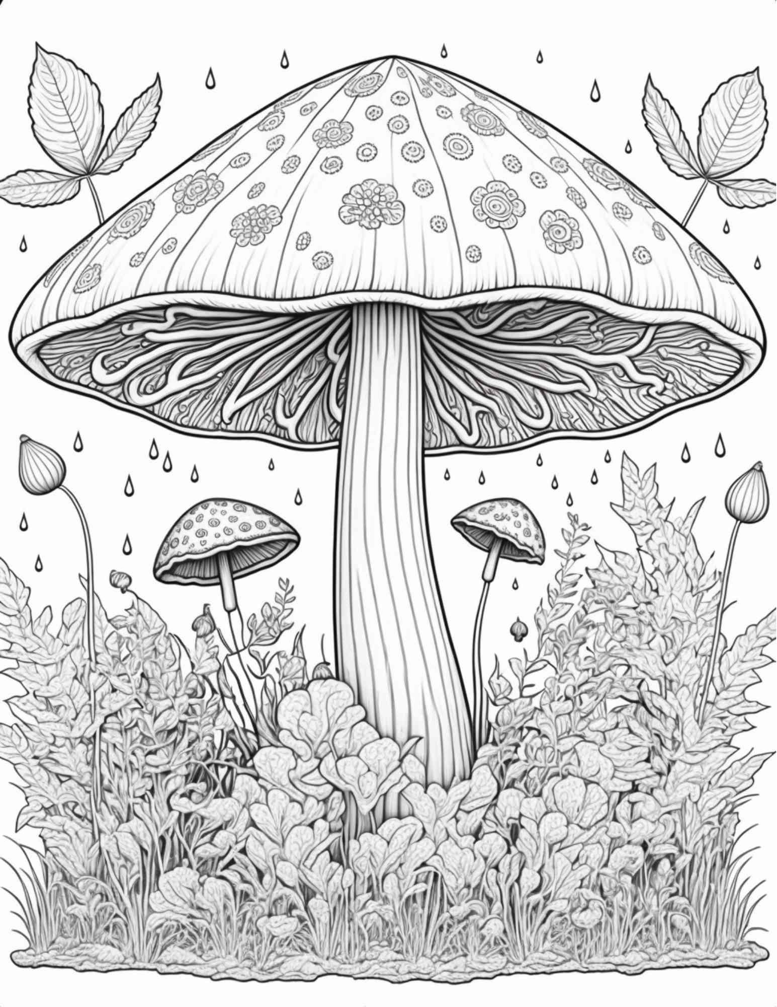 100 Mushroom Forest Coloring Pages Printable for Adults and Kids, Grayscale Coloring Book, Printable PDF File Instant Download