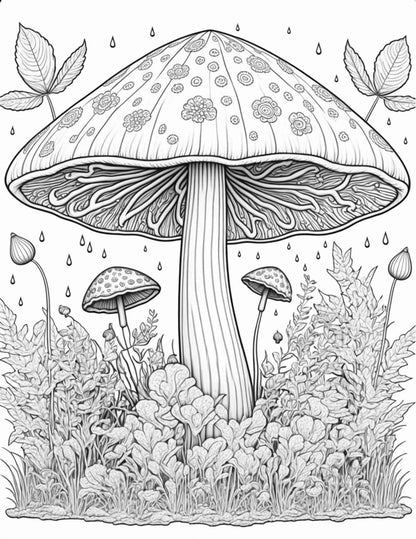 100 Mushroom Forest Coloring Pages Printable for Adults and Kids, Grayscale Coloring Book, Printable PDF File Instant Download