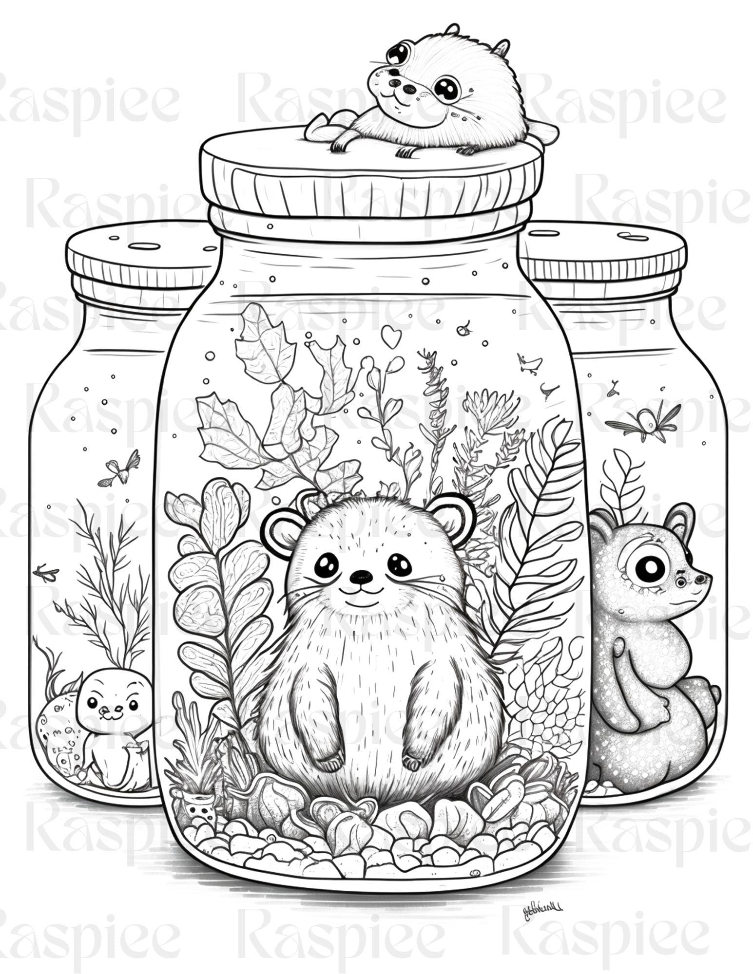 100 Animal in Jar Coloring Pages, Printable Coloring Pages for Kids and Adults, Printable PDF File Instant Download