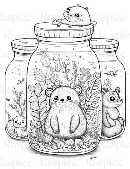 100 Animal in Jar Coloring Pages, Printable Coloring Pages for Kids and Adults, Printable PDF File Instant Download