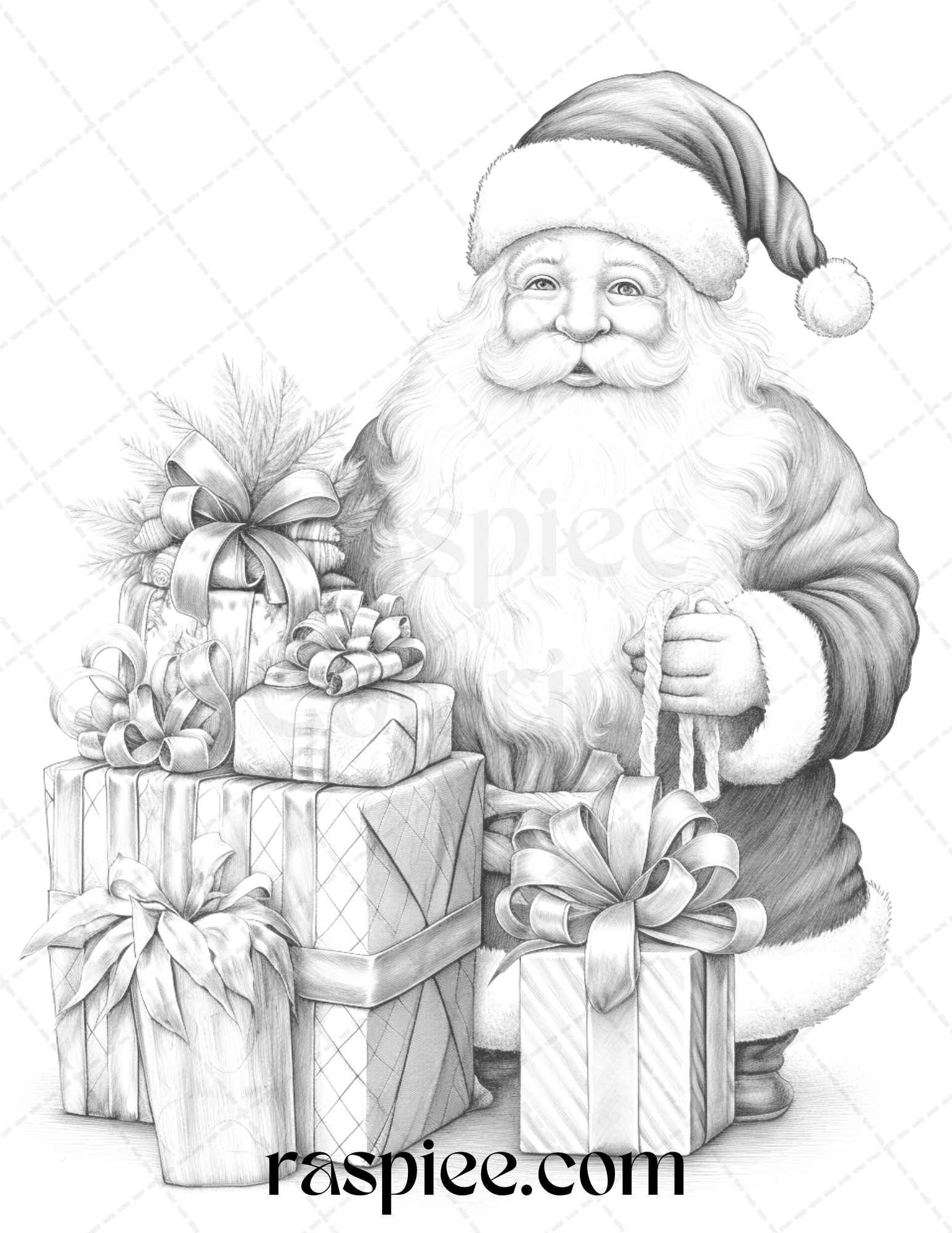 90 Merry Christmas Grayscale Coloring Pages Printable for Adults, PDF File Instant Download