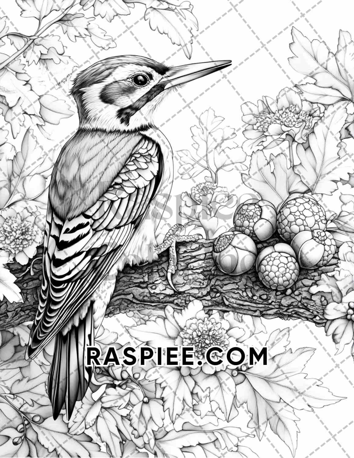 Flowers and Birds Adult Coloring Pages Printable PDF Instant Download