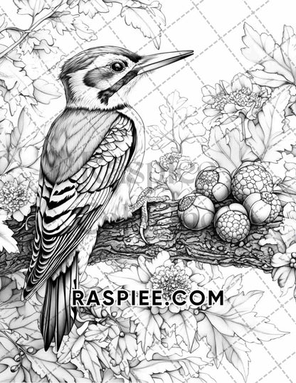 Flowers and Birds Adult Coloring Pages Printable PDF Instant Download