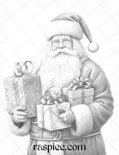 90 Merry Christmas Grayscale Coloring Pages Printable for Adults, PDF File Instant Download