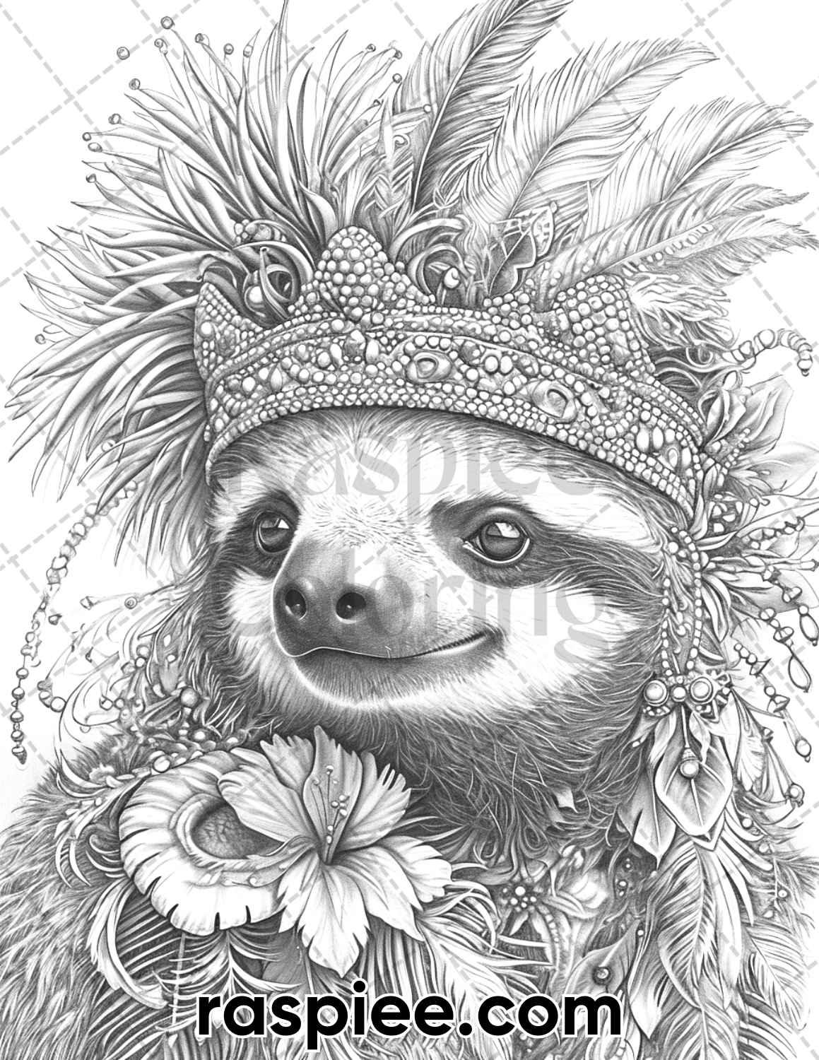 90 Mardi Gras Animals Grayscale Adult Coloring Pages, Printable PDF Instant Download