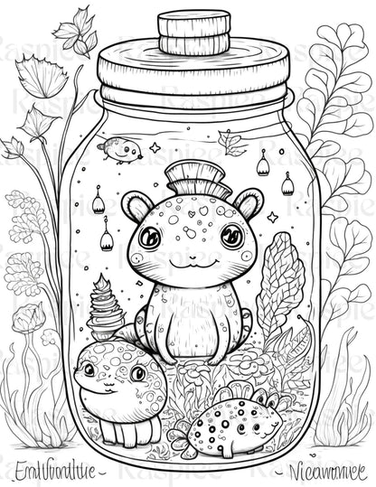 100 Animal in Jar Coloring Pages, Printable Coloring Pages for Kids and Adults, Printable PDF File Instant Download