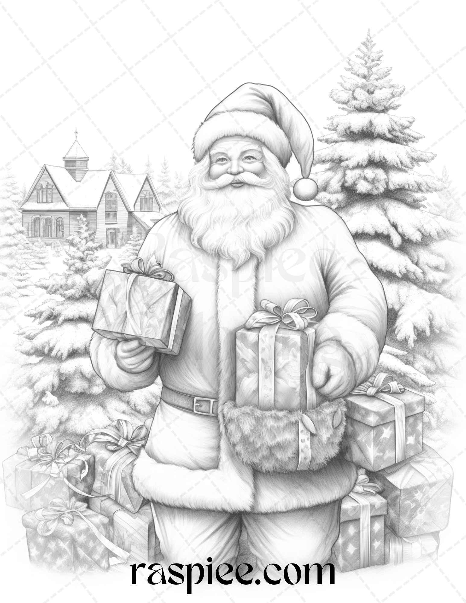 90 Merry Christmas Grayscale Coloring Pages Printable for Adults, PDF File Instant Download