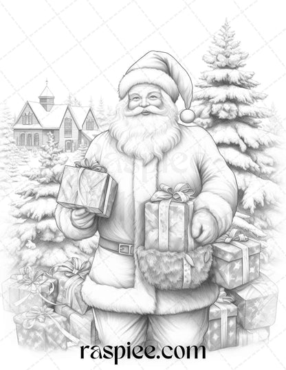 90 Merry Christmas Grayscale Coloring Pages Printable for Adults, PDF File Instant Download