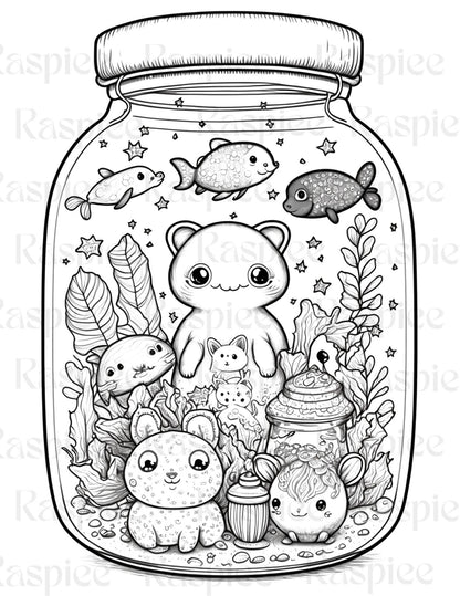 100 Animal in Jar Coloring Pages, Printable Coloring Pages for Kids and Adults, Printable PDF File Instant Download