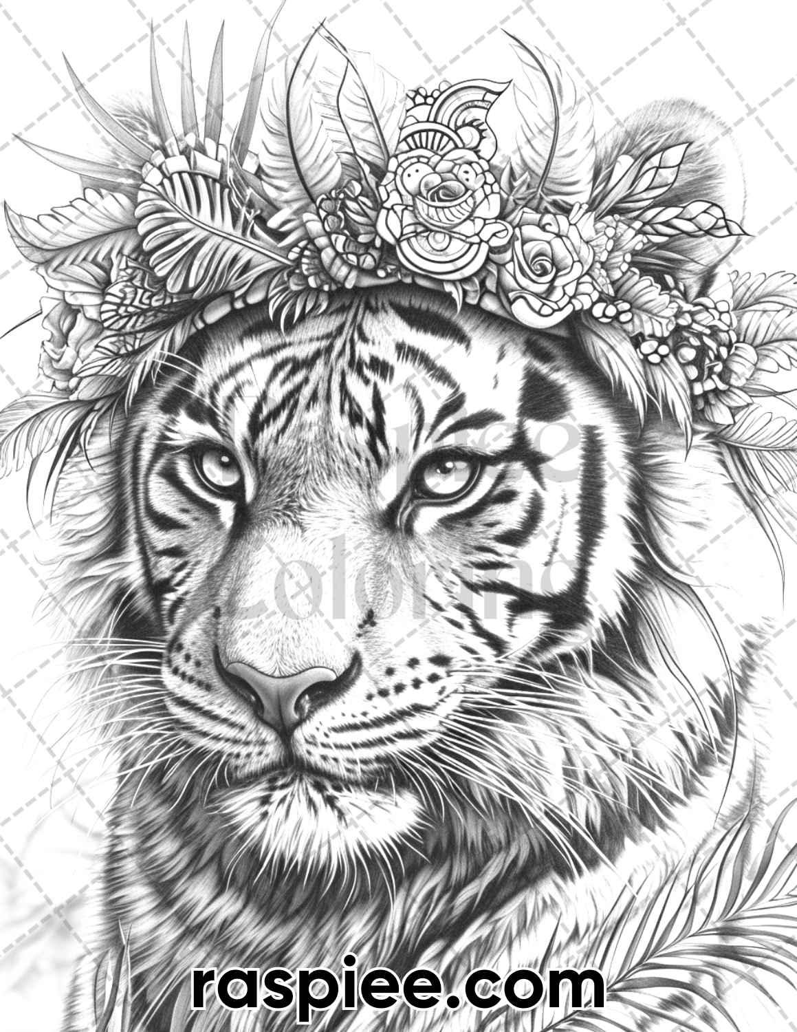 90 Mardi Gras Animals Grayscale Adult Coloring Pages, Printable PDF Instant Download