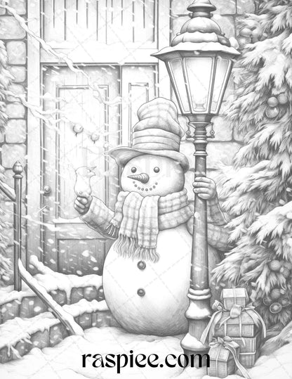 90 Merry Christmas Grayscale Coloring Pages Printable for Adults, PDF File Instant Download