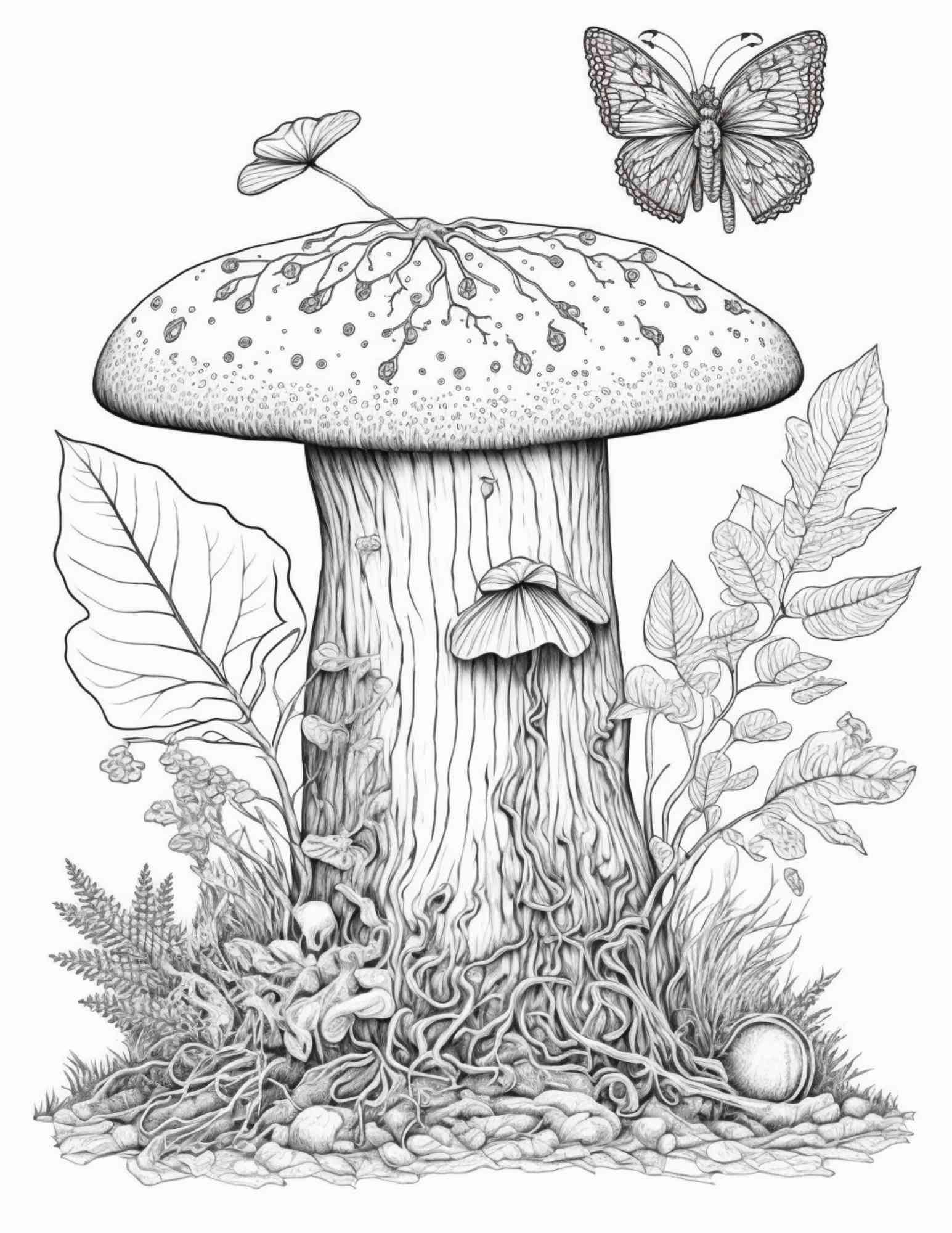 100 Mushroom Forest Coloring Pages Printable for Adults and Kids, Grayscale Coloring Book, Printable PDF File Instant Download