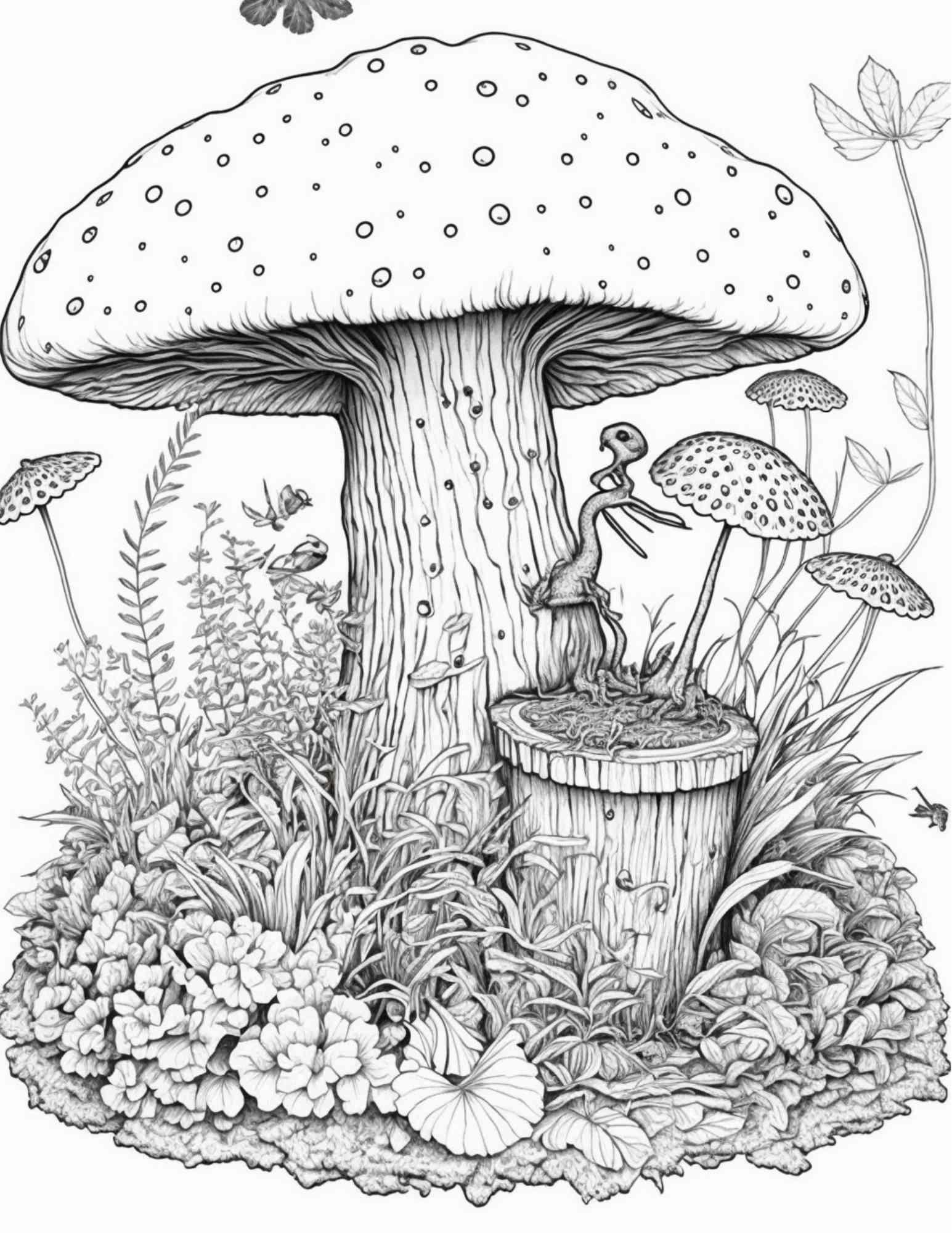 100 Mushroom Forest Coloring Pages Printable for Adults and Kids, Grayscale Coloring Book, Printable PDF File Instant Download