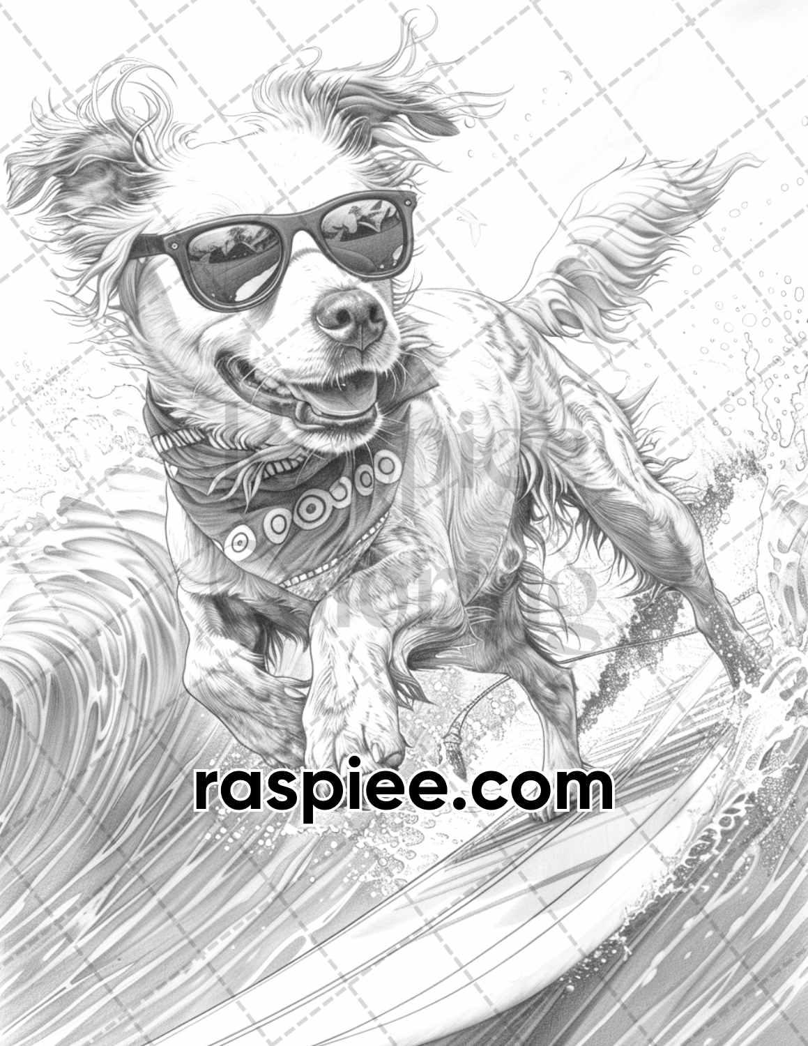 90 Summer Dogs Grayscale Adult Coloring Pages, Printable PDF Instant Download