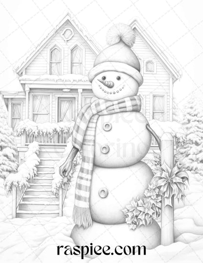 90 Merry Christmas Grayscale Coloring Pages Printable for Adults, PDF File Instant Download