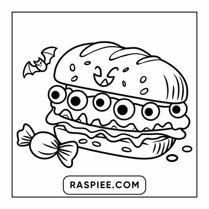 100 Bold Easy Spooky Food & Drinks Coloring Pages Printable PDF Instant Download