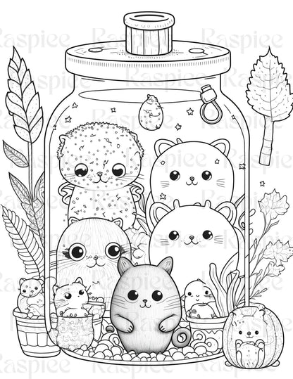 100 Animal in Jar Coloring Pages, Printable Coloring Pages for Kids and Adults, Printable PDF File Instant Download