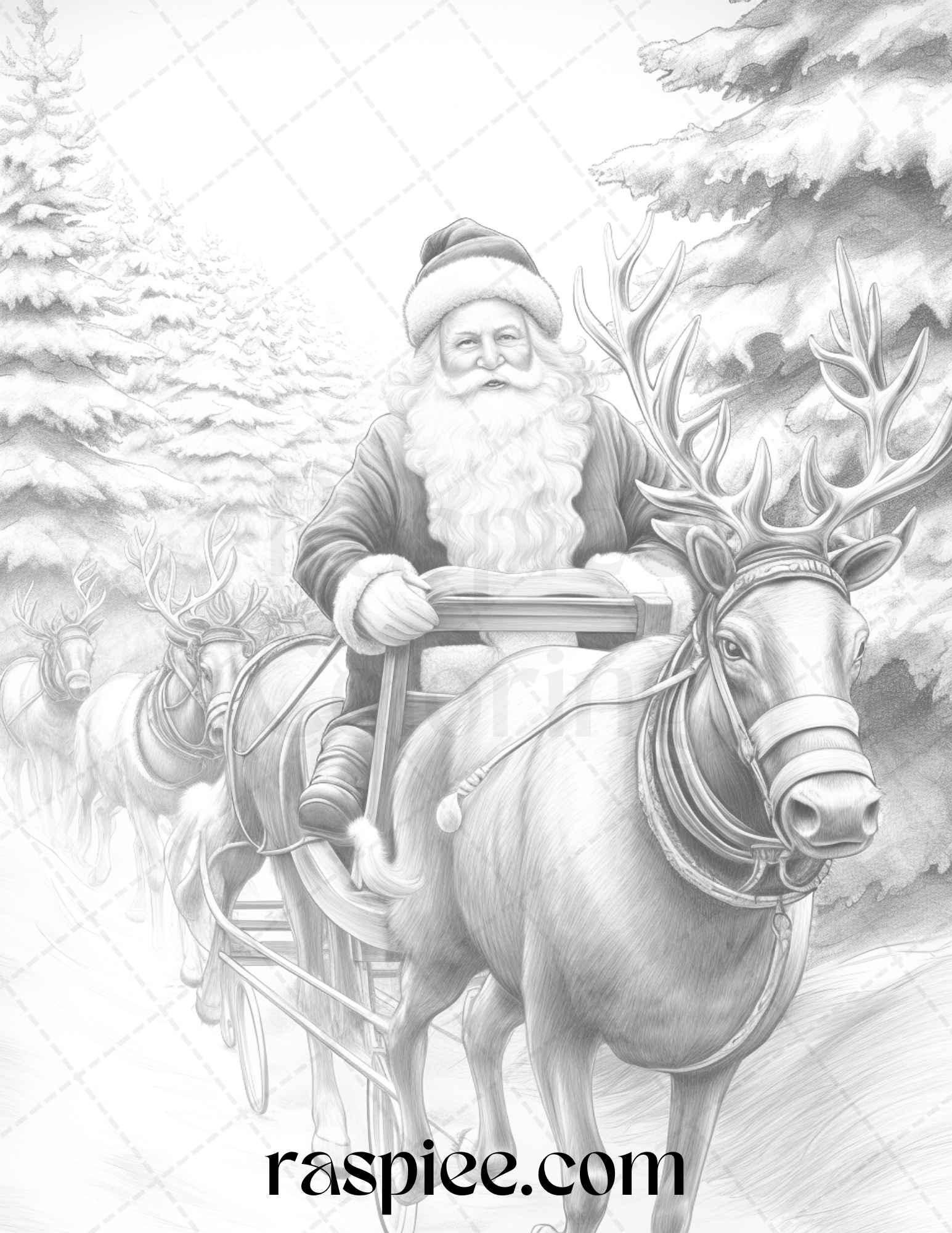 90 Merry Christmas Grayscale Coloring Pages Printable for Adults, PDF File Instant Download