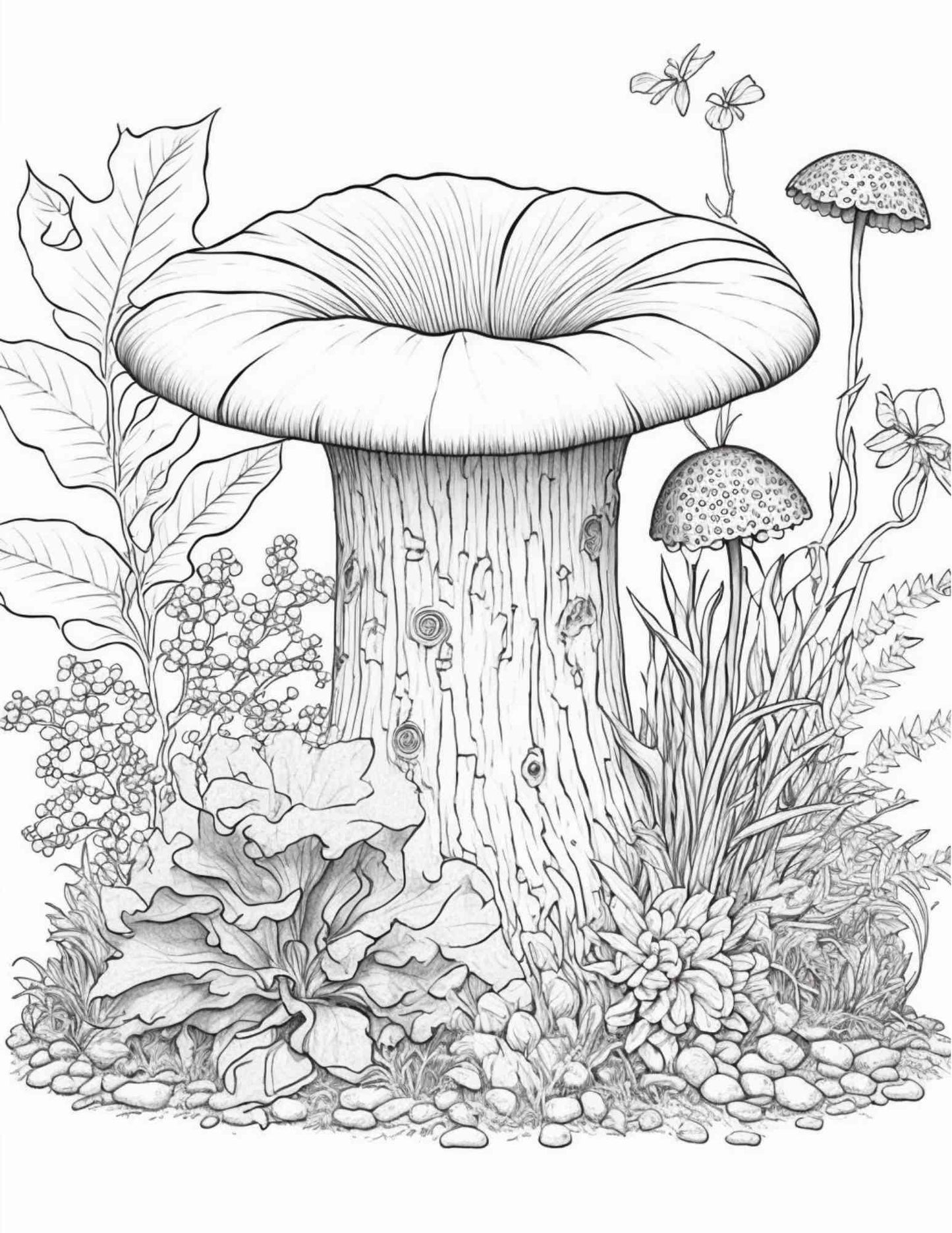 100 Mushroom Forest Coloring Pages Printable for Adults and Kids, Grayscale Coloring Book, Printable PDF File Instant Download