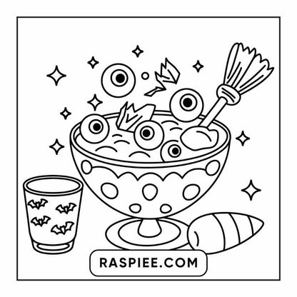 100 Bold Easy Spooky Food & Drinks Coloring Pages Printable PDF Instant Download