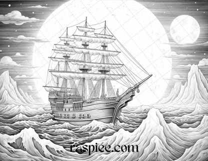 55 Celestial Landscapes Grayscale Coloring Pages Printable for Adults, PDF File Instant Download