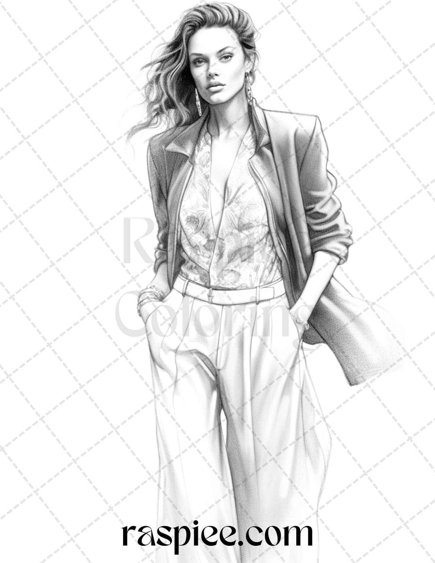 50 Streetwear Fashion Grayscale Coloring Pages Printable for Adults, PDF File Instant Download