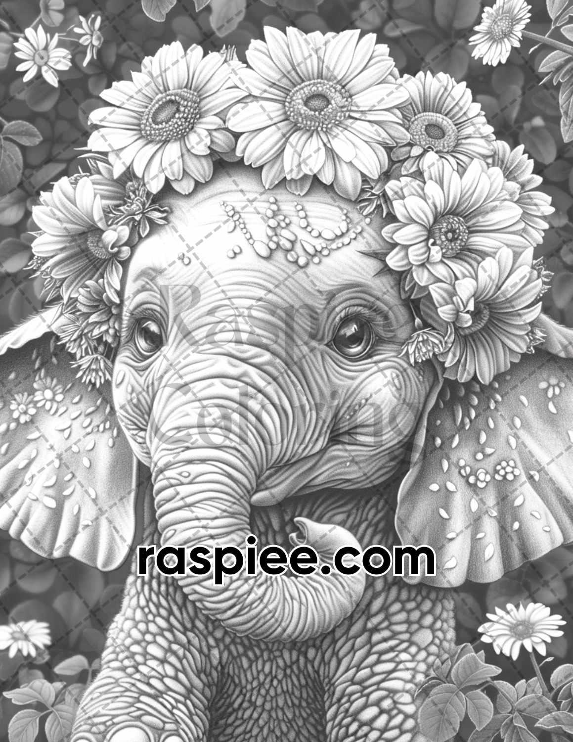 77 Baby Animals with Flowers Grayscale Adult Coloring Pages Printable PDF Instant Download