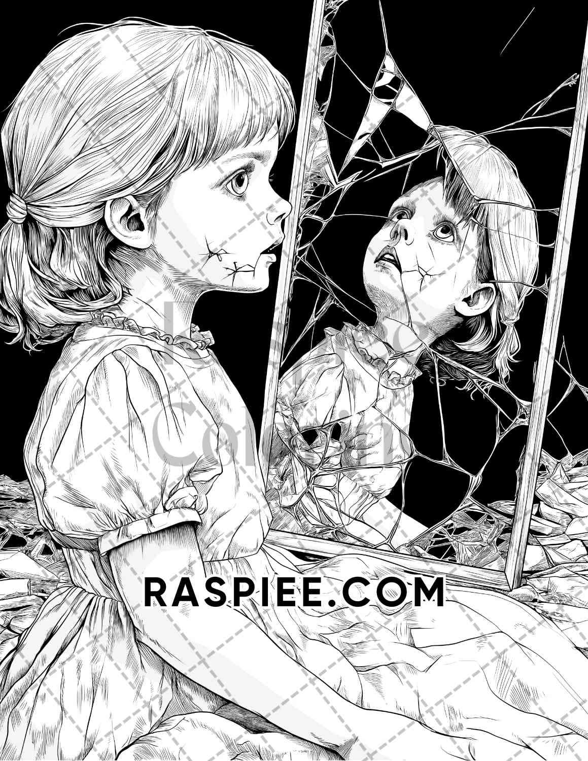 Haunted Dolls Halloween Horror Adult Coloring Pages Printable PDF Instant Download