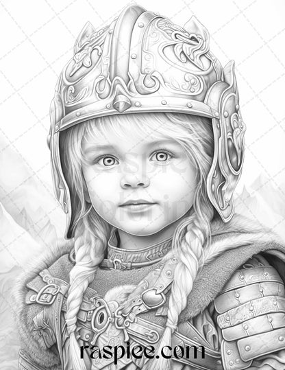 58 Little Viking Girls Boys Portrait Grayscale Coloring Pages Printable, PDF File Instant Download